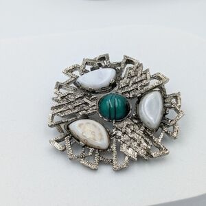 Vintage 60s-70s signed celtic stone brooch Hollywood